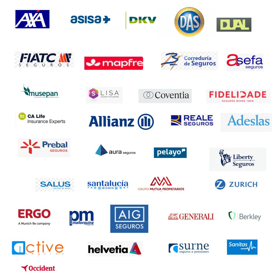 Aseguradoras: AXA, Asisa, DKV, Mapfre, Allianz, Adeslas, Sanitas, Zurich, Pelayo, Liberty y más